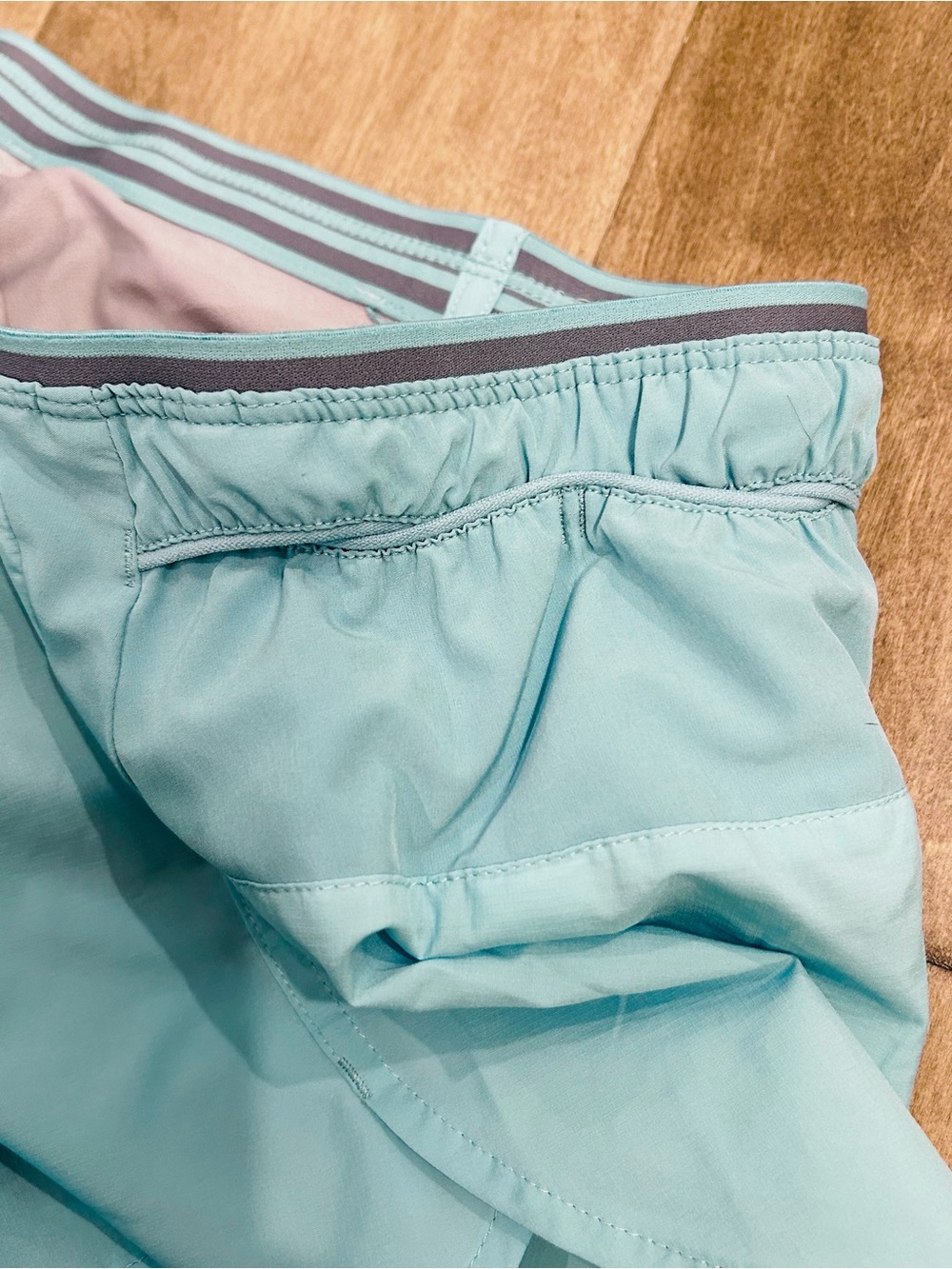 Patagonia green blue running shorts with built in underwear medium semi low rise - Picture 4 of 6